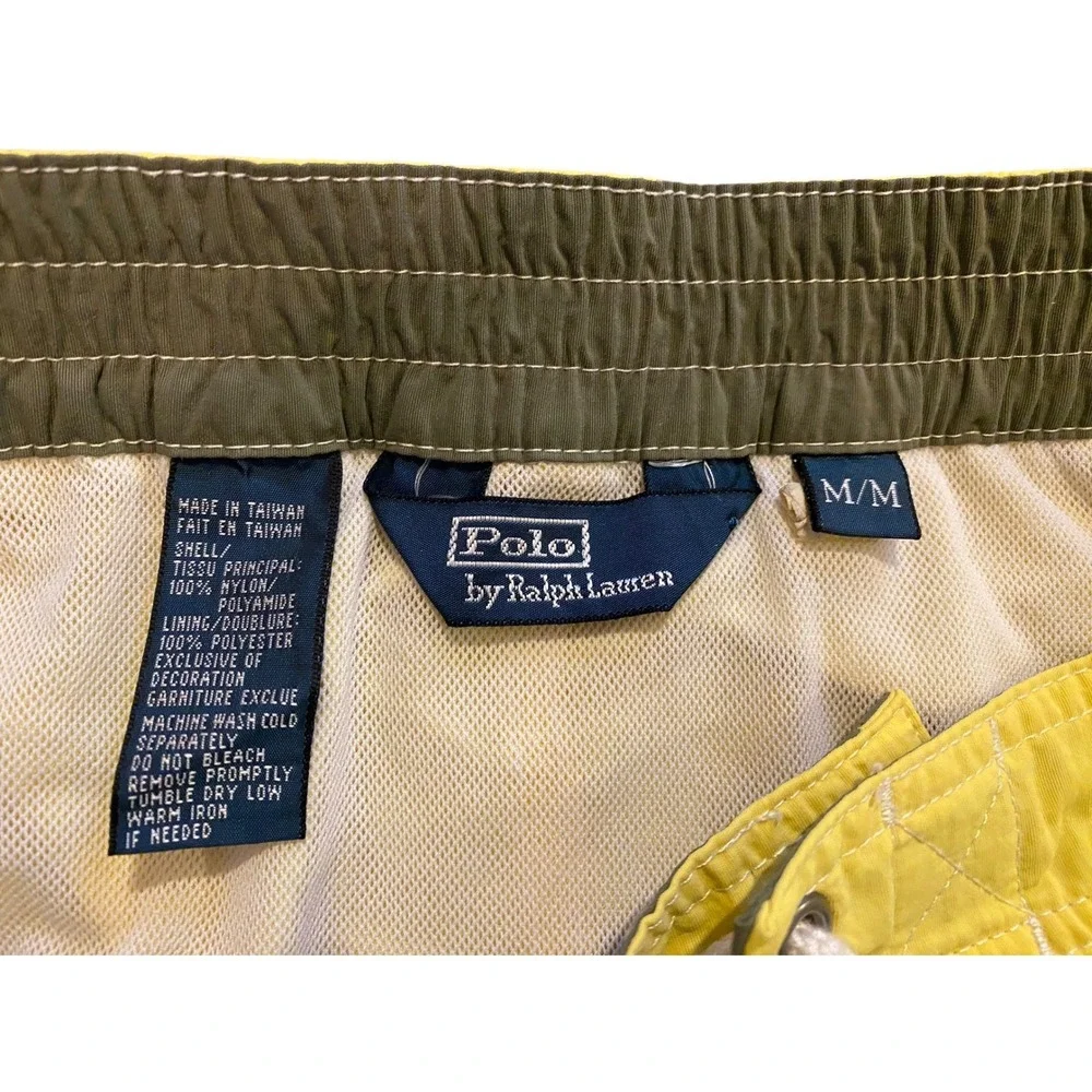 Polo Ralph Lauren Mens Yellow Cargo Swim Trunks Mesh Lined Size Medium 34 Waist